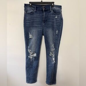 Judy Blue Dark Wash Distressed Boyfriend Fit Jeans